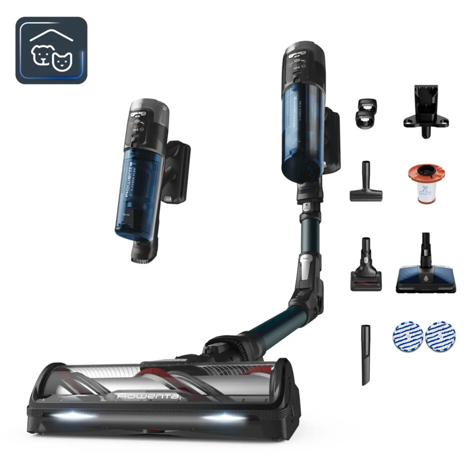 Aspirateur balai laveur sans fil Rowenta X-Force Flex 13.60 Animal Aqua