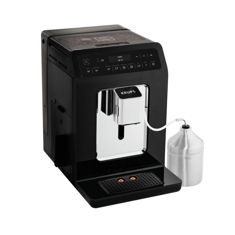 Expresso broyeur à café grains KRUPS Evidence noire avec pot à lait inox EA891810