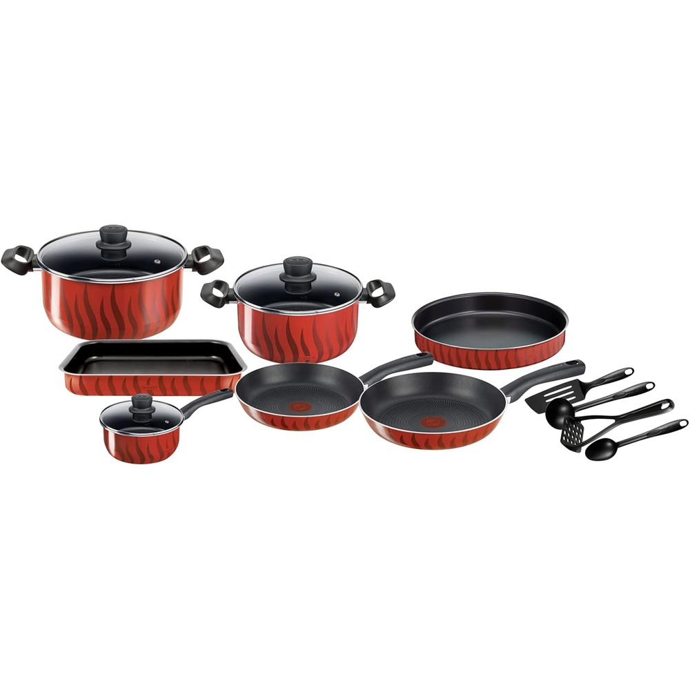 Set de cuisine Tefal Tempo Flamme 14 pièces Rouge